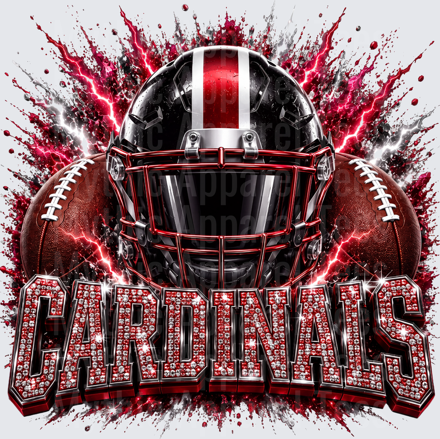 Rhinestone Style NFL Cardinals Black and Red Football Helmet with Lightning Bolt Explosion and Bedazzled Glitter Text
