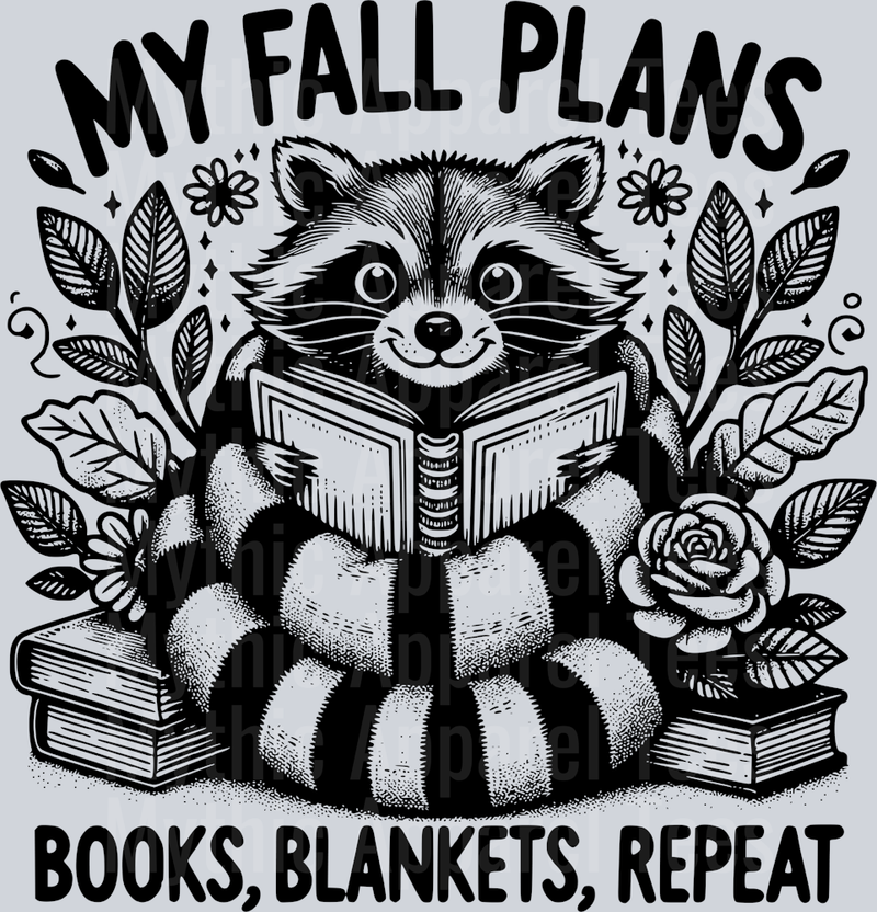 MY FALL PLANS BOOK BLANKET REPEAT RACOON BLACK DESIGN