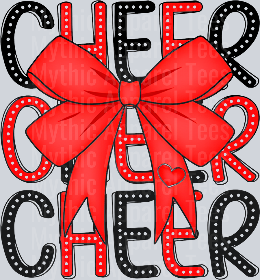 Red and Black Cheer bow with dots DTF Cheer Bow Transfers