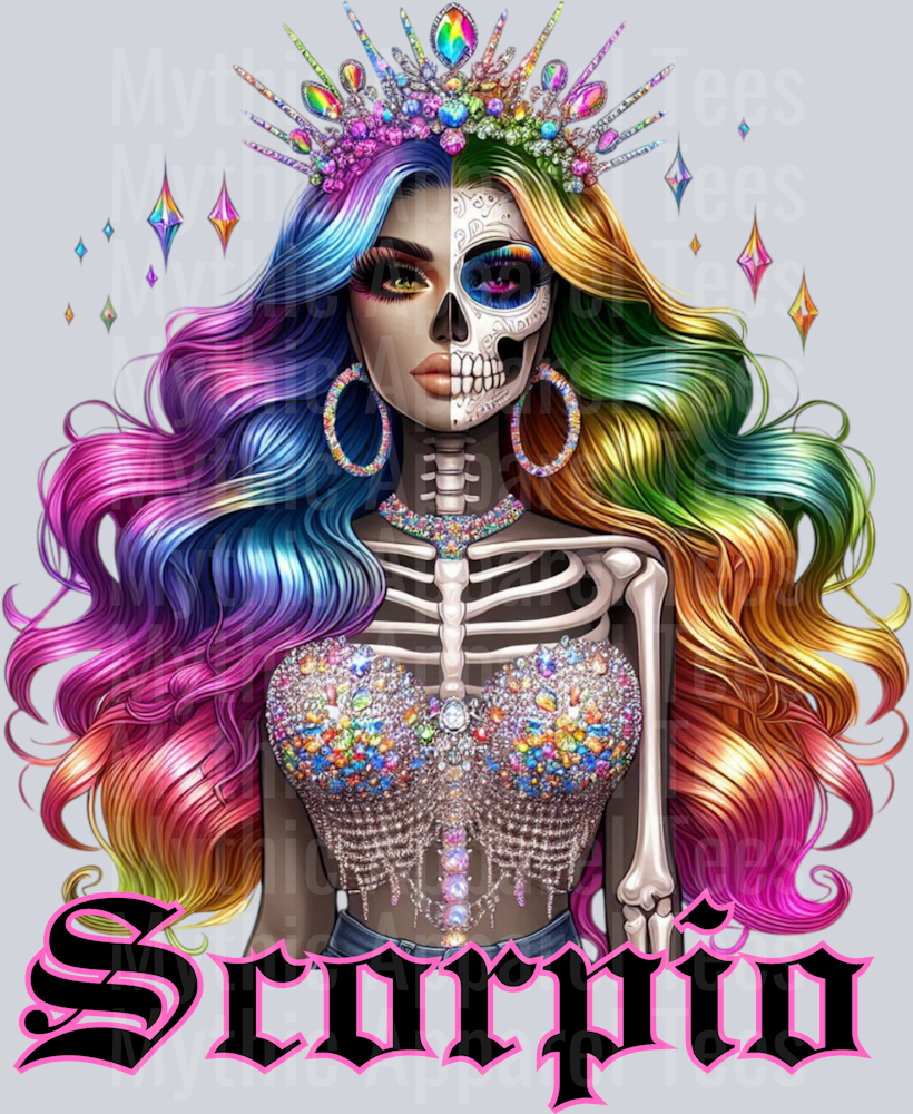 Scorpio Glam Skull Girl Horoscope DTF Zodiac Sign Transfers