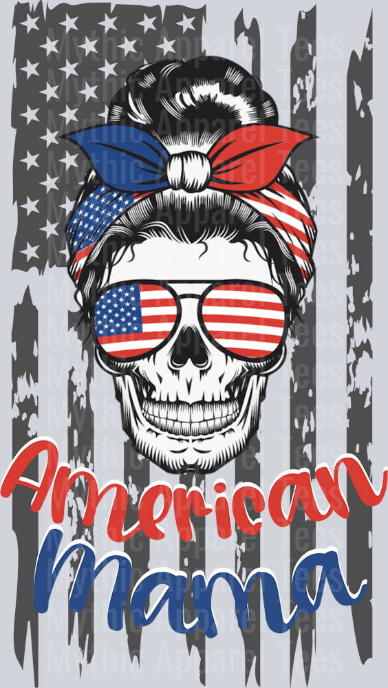 American mama Flag Messy Bun DTF Patriotic Transfers