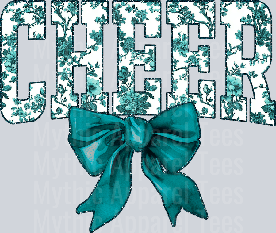 Teal Toile Cheer College Font Floral Pattern