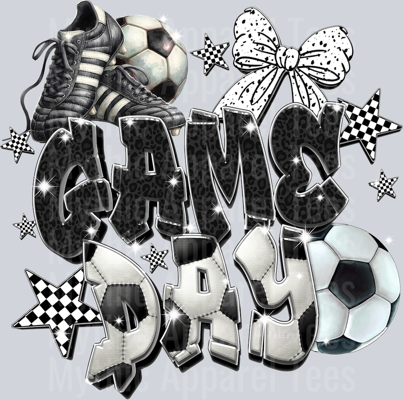 Game day soccer with glitter bow and stars cute DTF Sports Transfers