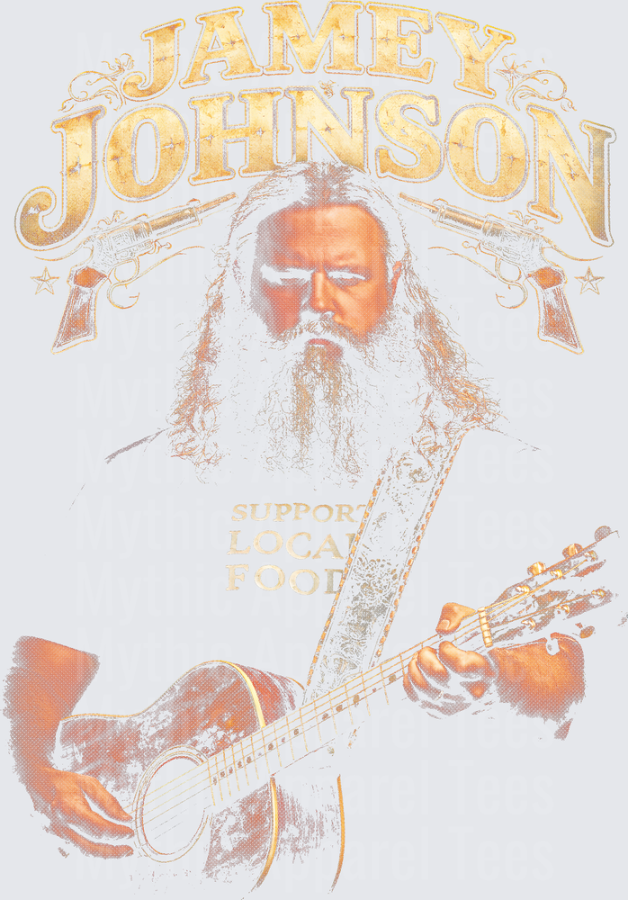 Jamey Johnson Long Hair Beard Guitar Player Support Local Food Crossed Pistols Country Music Vintage Graphic