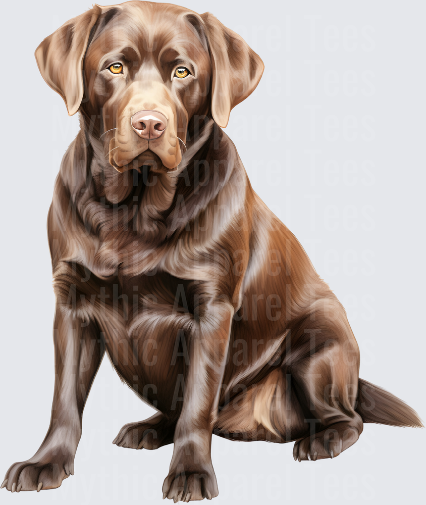 Realistic Chocolate Labrador Retriever Sitting Portrait with Amber Eyes