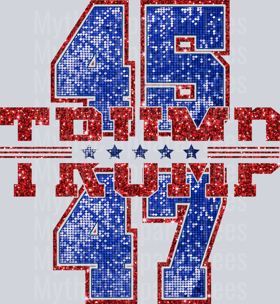 Trump 45 47 Blue and Red Glitter DTF Maga Transfers
