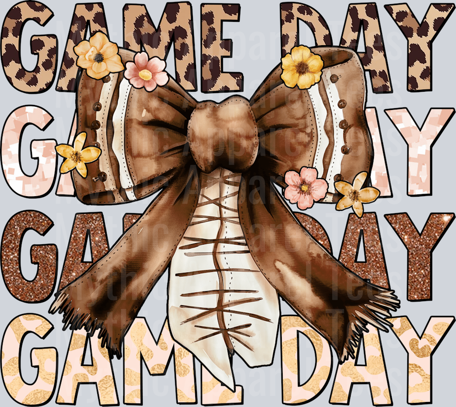 Game Day ribbon with flowers and animal prints DTF Football Transfers