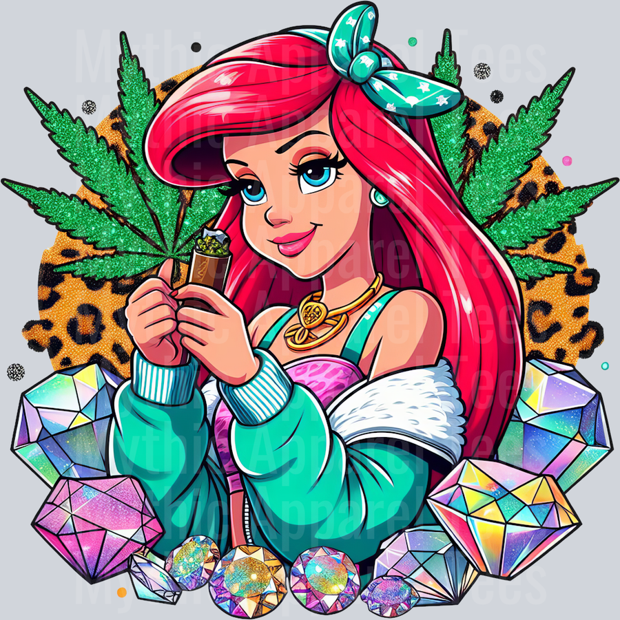 Ariel Bow Cheeta Print Jewels Smoking Weed DTF Weed Transfers
