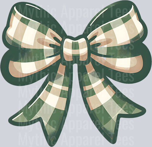 GINGHAM GREEN AND TAN BOW