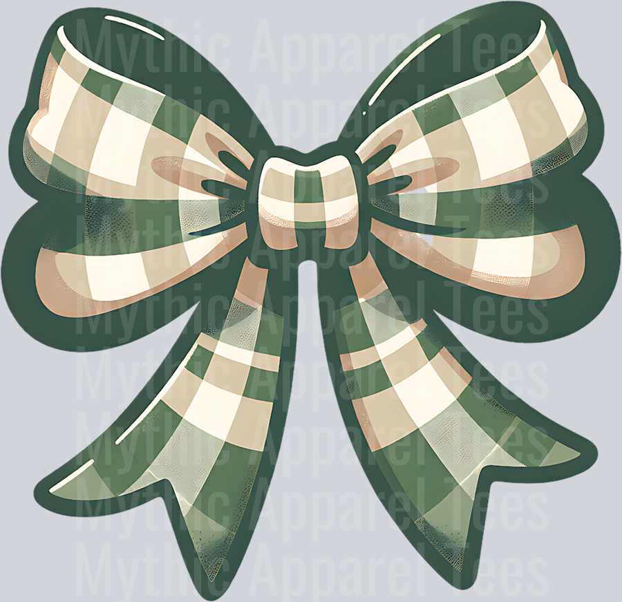 GINGHAM GREEN AND TAN BOW