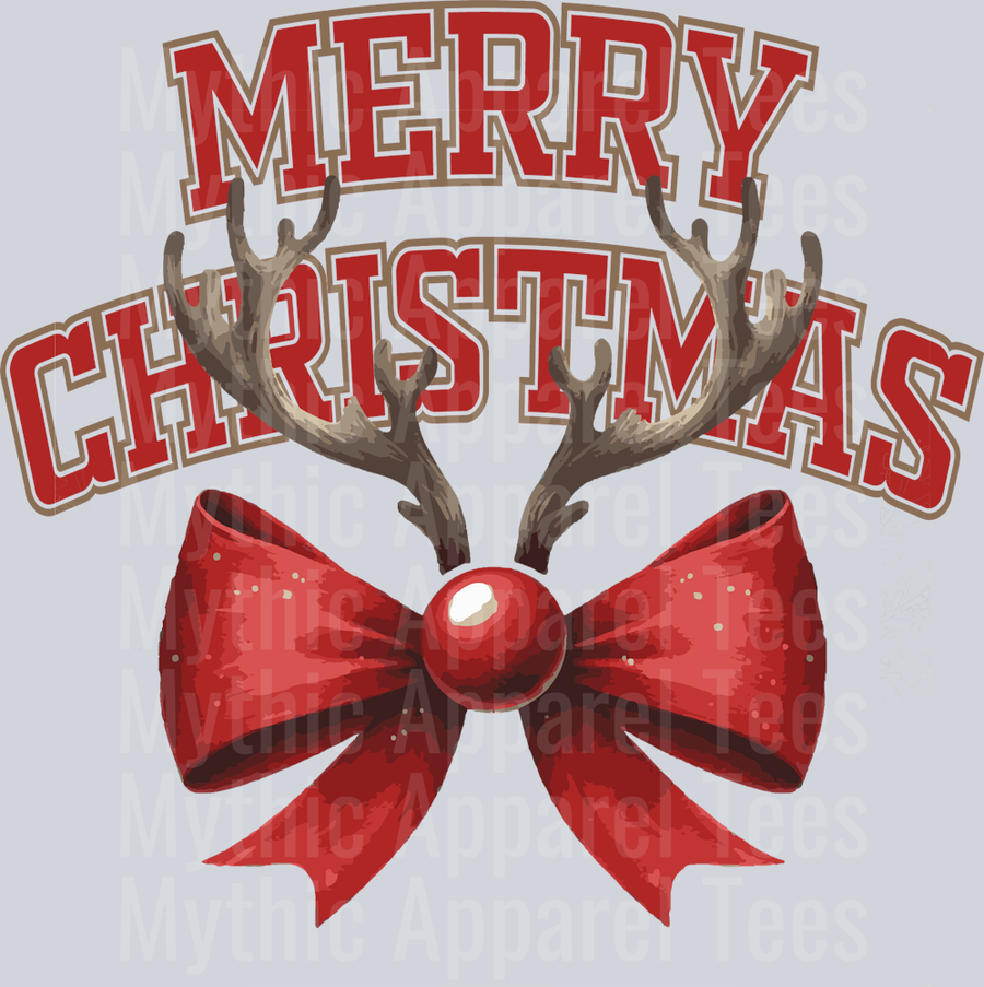 Merry Christmas Red bow with antlers DTF Christmas Transfers