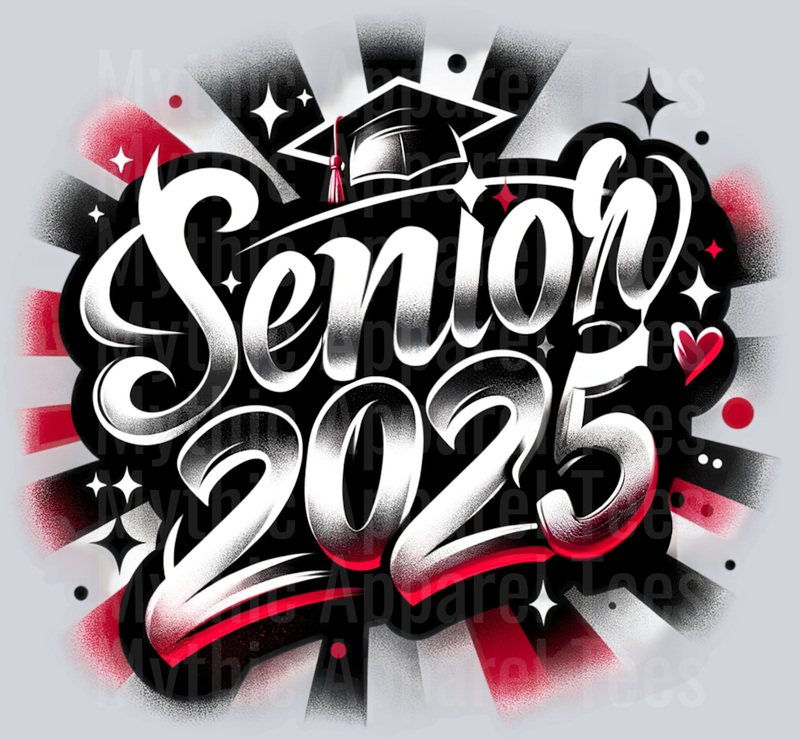0023 Senior 2025 Airbrushed Red and Black DTF 2025 Senior Graduation Transfers