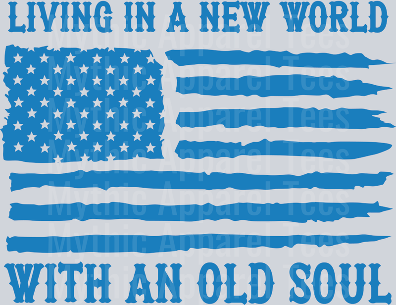 Living in a new world with an old soul american flag blue Western