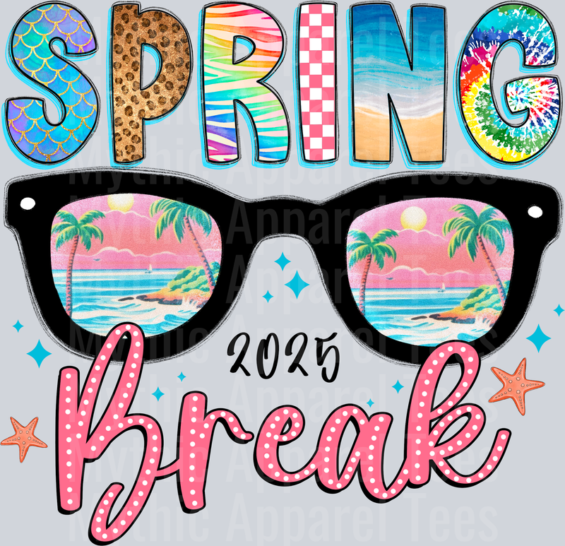 Spring 2025 Break glasses and colors palm trees DTF Summer Transfers