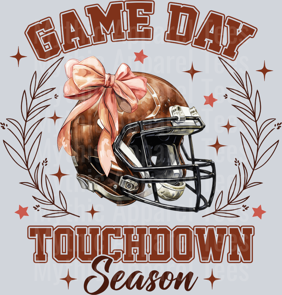 Game day touchdown season helmet with ribbon DTF Football Transfers