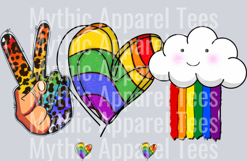 Love Peace Sign Heart and Rainbow cloud LGBTQ+ Transfer
