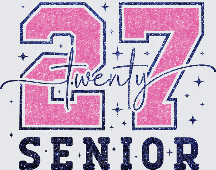 Twenty Seven Senior 2027 Glitter Pink and Navy Blue Varsity Letter Class of 2027