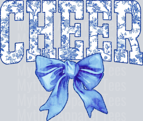 Light Blue Red Toile Cheer College Font Floral Pattern