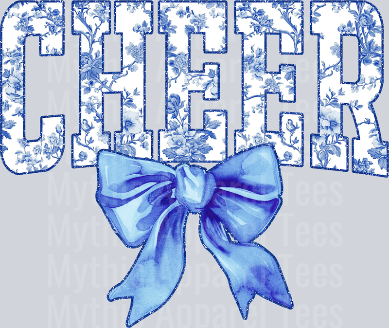 Light Blue Red Toile Cheer College Font Floral Pattern