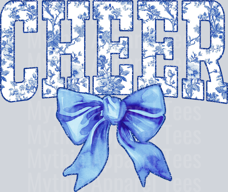 Light Blue Red Toile Cheer College Font Floral Pattern