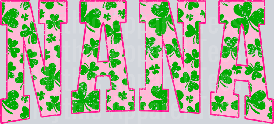 Pink Shamrock Nana St Patrick's Day College Font Floral and shamrock pattern