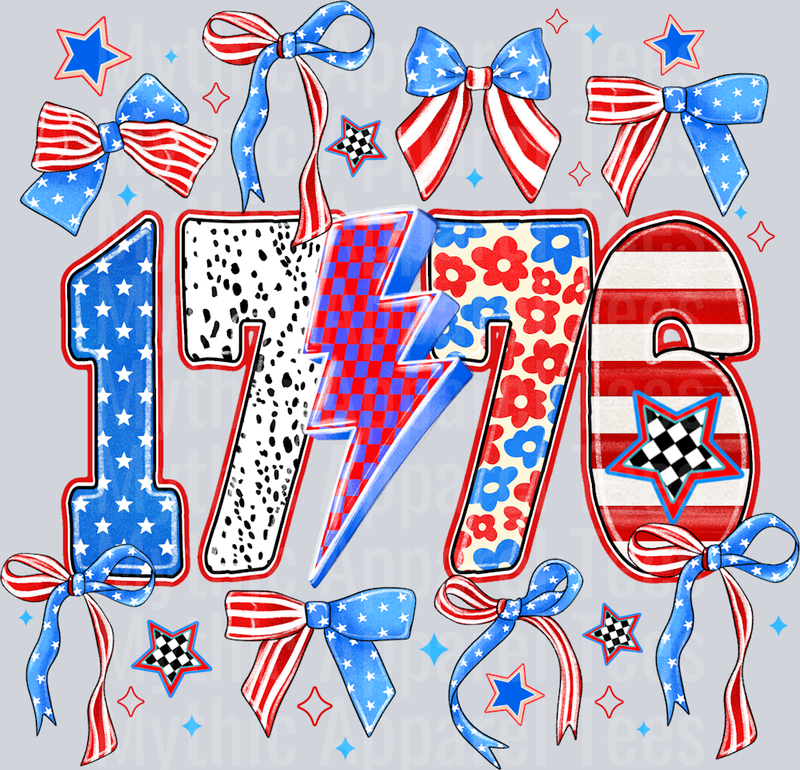 1776 bow Red White and Blue Patriotic DTF 4th of July Transfers