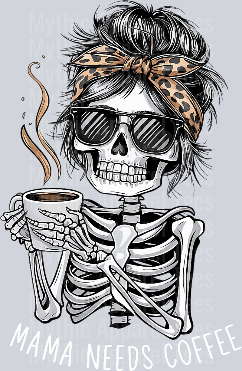 Mama needs coffee skull girl with hot cup of coffee DTF Coffee Transfers