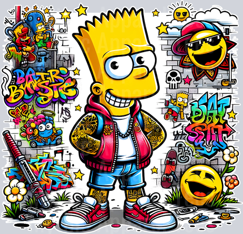 Bart Simpson Snickering Graffiti DTF Pop Culture Transfers