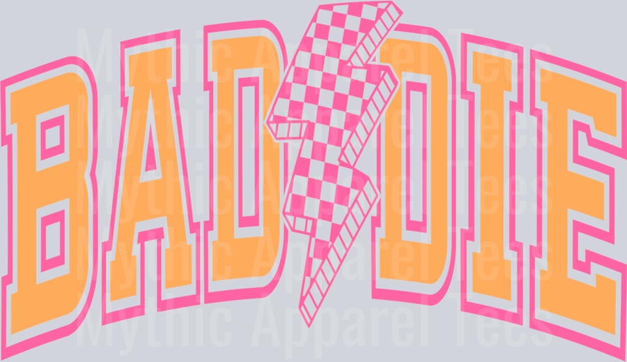 Baddie Empowering Checker Orange Varsity Letters