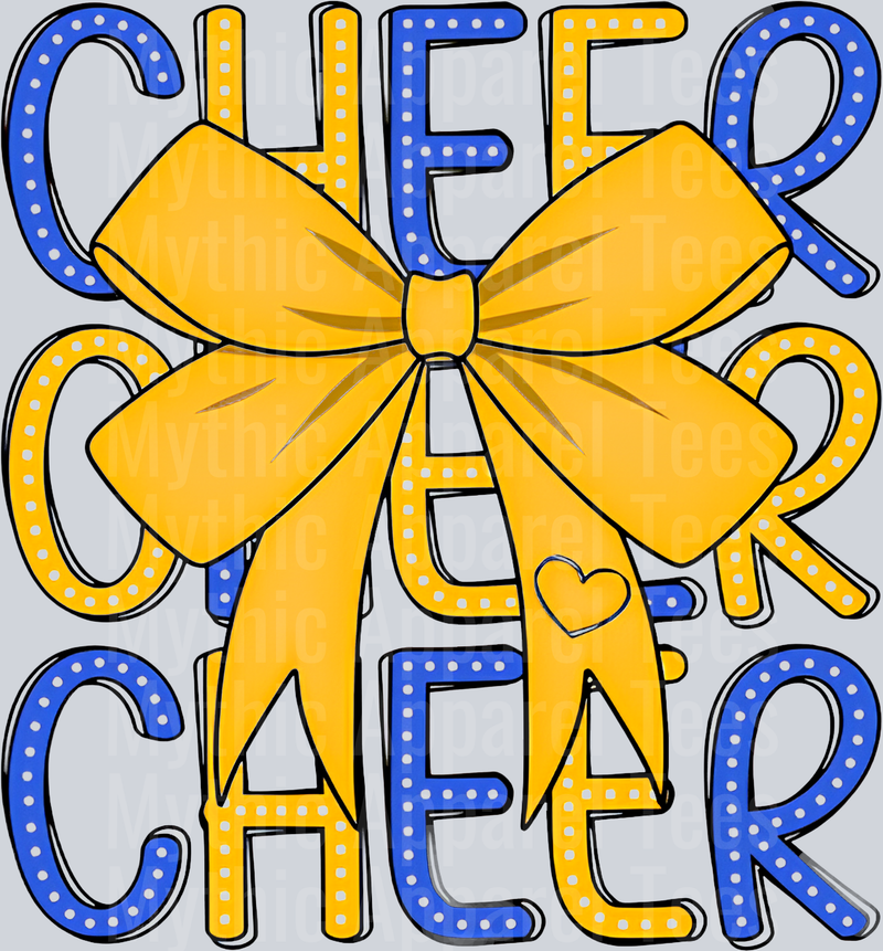 Yellow and Blue Cheer bow with dots DTF Cheer Bow Transfers