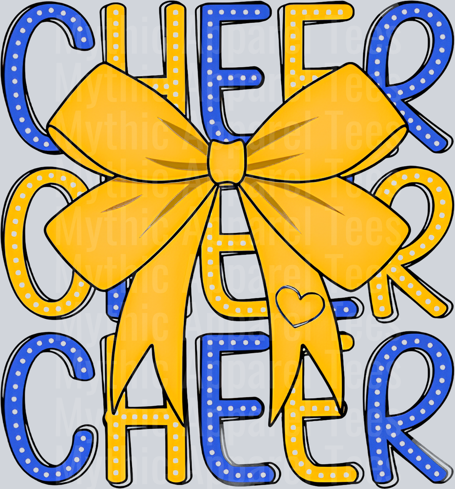 Yellow and Blue Cheer bow with dots DTF Cheer Bow Transfers