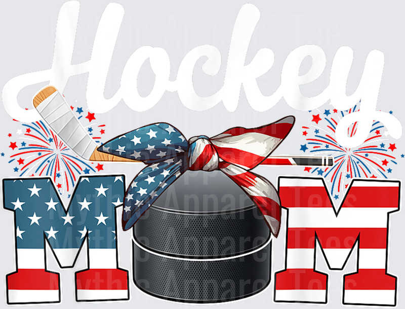 Ice Hockey Patriotic MOM American Flag Puck Stick Fireworks