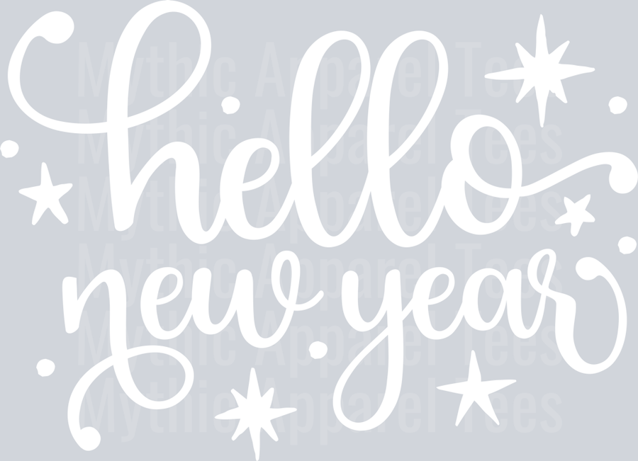 Hello New Year White DTF New Year Transfers