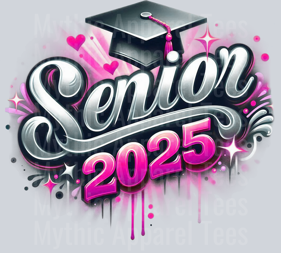 0017 Senior 2025 Airbrushed Pink and Gray DTF 2025 Senior Graduation Transfers