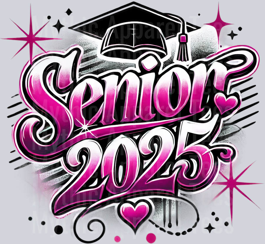 004 Senior 2025 Airbrushed Pink DTF 2025 Senior Graduation Transfers