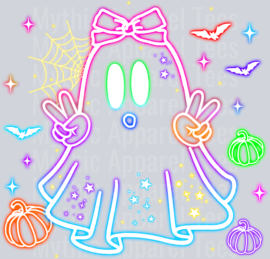 Neon Ghost with Green eyes DTF Halloween Transfers