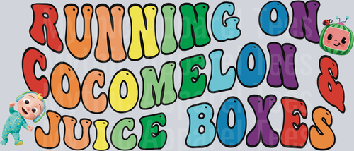 Running on Cocomelon and Juice Boxes DTF Cocomelon Transfers