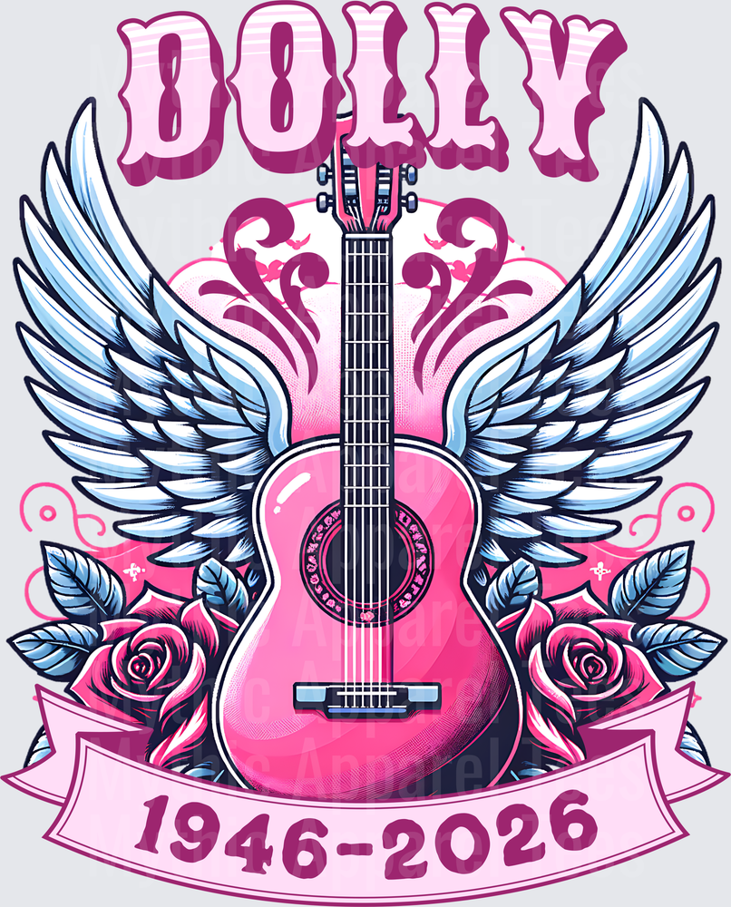 Dolly Parton 1946-2026 Memorial Pink Guitar Angel Wings Roses Tribute