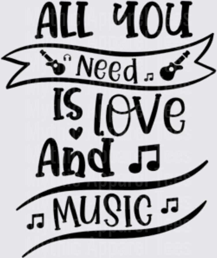 All You Need Is Love And Music Guitar Notes Banner Typography Design