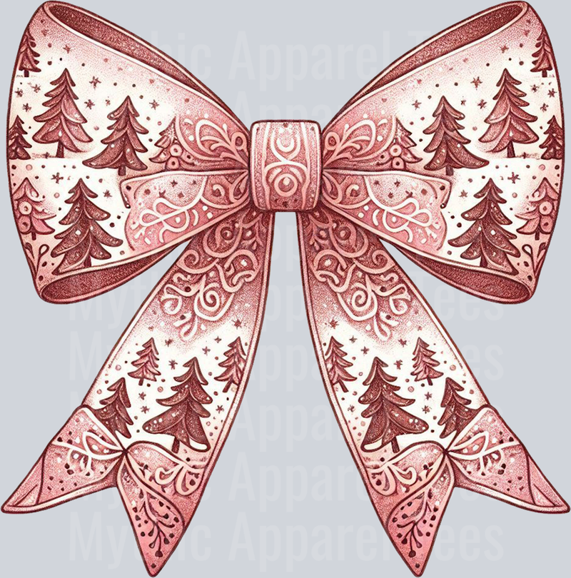 Bow with trees and pink cute DTF Christmas Transfers