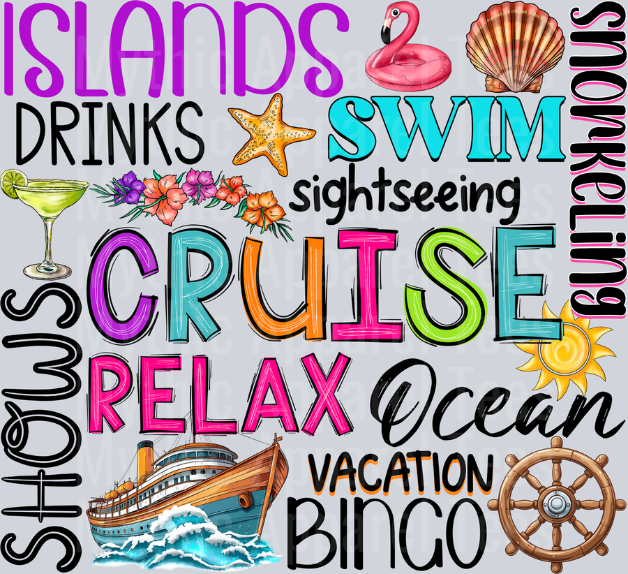 cruise island drinks shows relax ocean vacation bingo DTF Summer Transfers