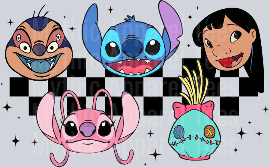 Lilo and Stitch Checkers style shirt design DTF Lilo and Stitch Transfers