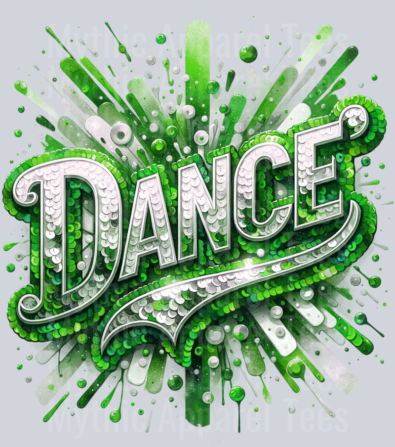 Sequin Dance 1 Green DTF Dance Swoosh Transfers