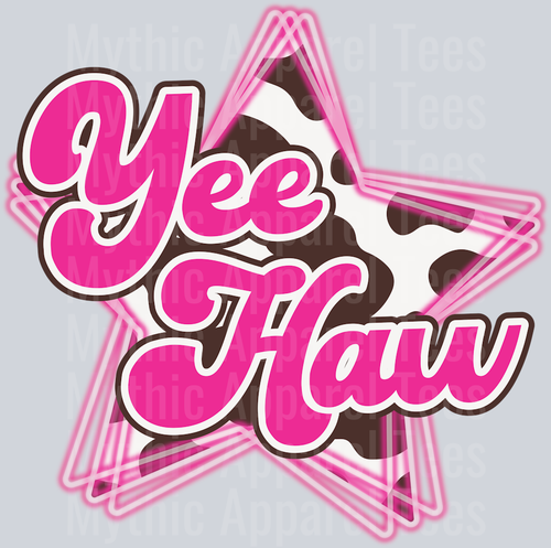 Yee Haw Cow Print Star Cowgirl Western