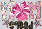 Mom Squad Cheer, Cheerleading Mom, Team Spirit Design, Mom Life, Pom Pom, Cheer Mom Gift, Floral Pattern, Sparkle Megaphone, Star Accents, Leopard Print Letters