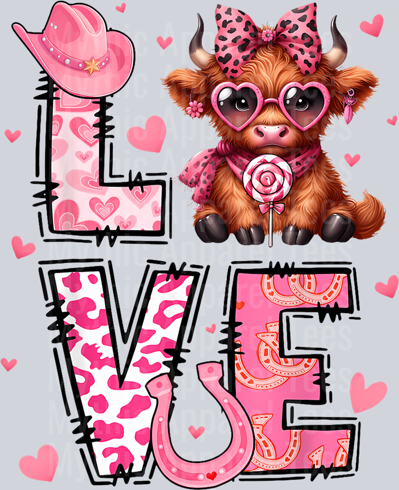 223 Valentine_S Day Coquette Retro Heat Highland Cow T-Shirt