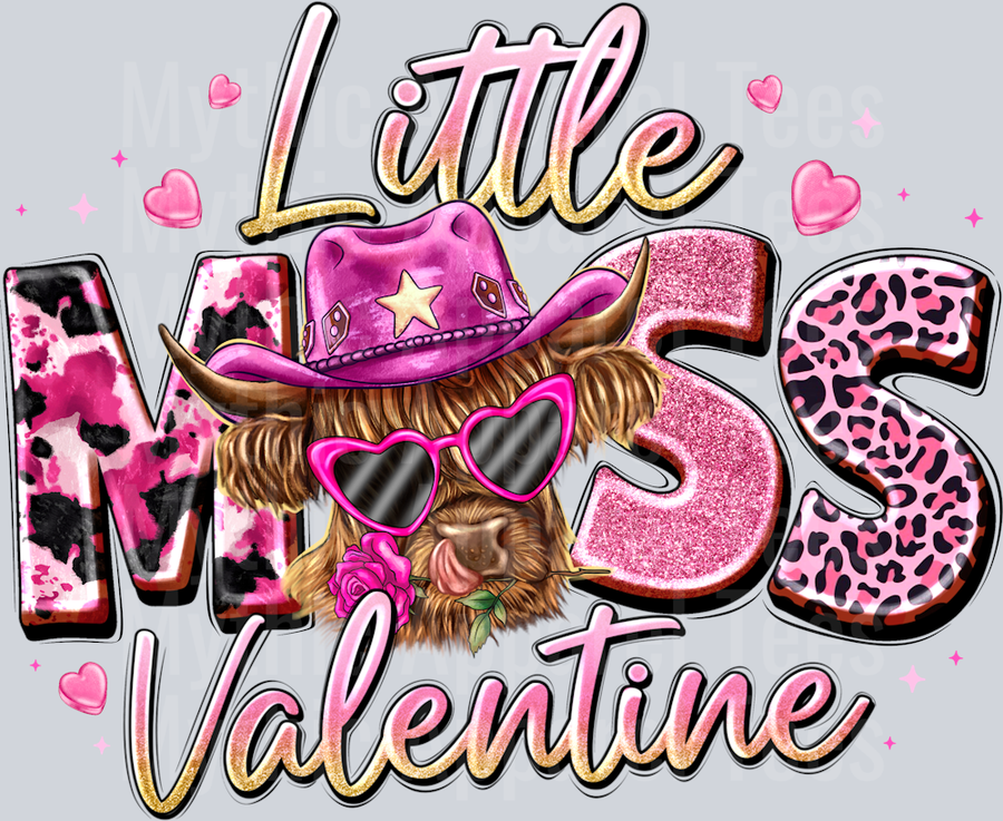 Little Miss Valentine Highland Cow Valentines Day Girl