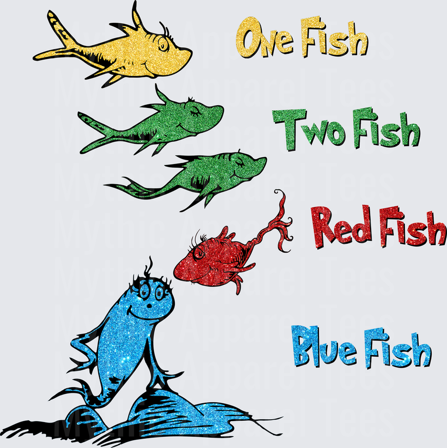 DR Seuss One Fish Two Fish Red Fish Blue Fish Glitter Design