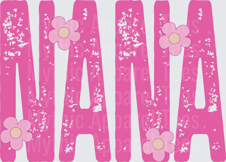 Pink Distressed NANA Bold Letters with Floral Daisy Accents