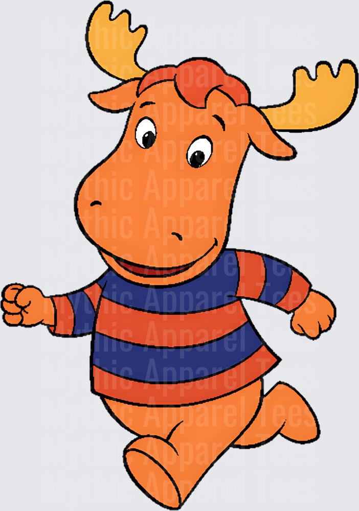 Tyrone the Moose Running Pose Backyardigans Cartoon Character Blue Orange Striped Shirt